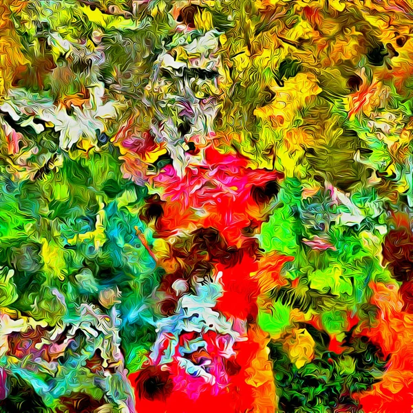 Abstracte achtergrond. Psychedelische fractal, textuur van penseelstreken van gekleurde verf van wazige lijnen en vlekken van verschillende vormen en maten — Stockfoto