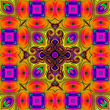 Sorunsuz raster desen oryantal tarzda psychedelic mozaik desen duvar kağıdı, arka planlar, halılar, halı için dekor için