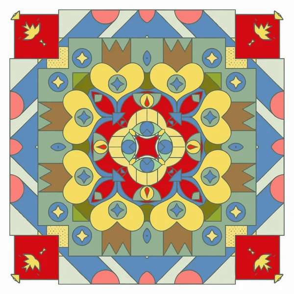 Seamless medieval abstract color woven symmetrical square pattern — 스톡 벡터