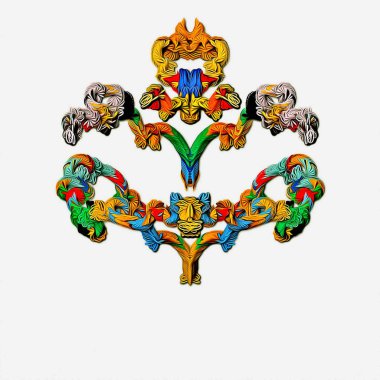 Soyut arkaplan. Psikedelik fraktal, fırça darbelerinin dokusu bulanık çizgilerin renkli boyası ve farklı şekil ve boyutlarda benekler.