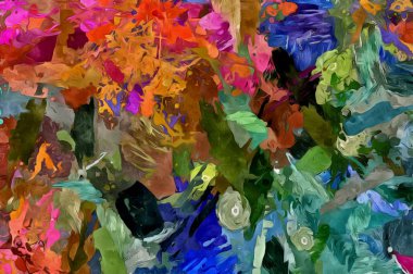 Kaotik bulanık noktalardan gelen soyut grunge arkaplanı desenli tuvalde farklı boyutlarda fırça darbeleri