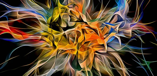 Abstracte elektrificerende lijnen, rokerige fractal patroon, digitale illustratie kunstwerk van het renderen van chaotische donkere achtergrond. — Stockfoto