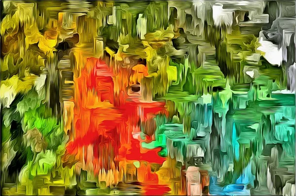 Abstract psychedelic background with the texture of applying underpainting. Computer stylization of oil strokes of paint with brushes of different shapes and sizes — Stock Photo, Image