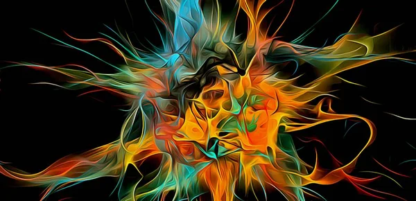 Líneas electrizantes abstractas, patrón fractal ahumado, ilustración digital obra de arte de renderizado fondo oscuro caótico . — Foto de Stock