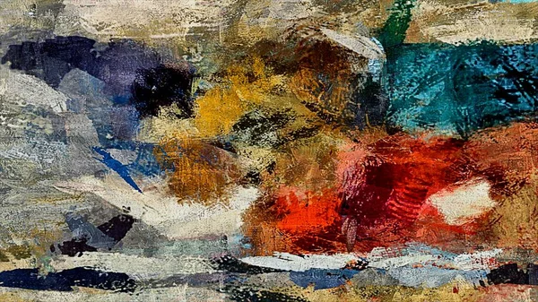 Abstracte grunge achtergrond van kleur chaotische wazig vlekken borstel slagen van verschillende maten op geweven doek — Stockfoto