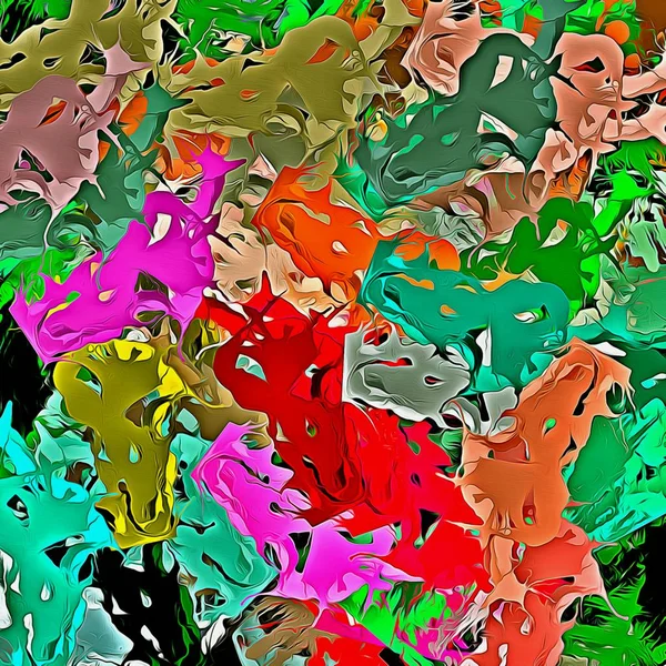Sfondo astratto. Frattale psichedelico, texture di pennellate di vernice colorata di linee sfocate e macchie di forme e dimensioni diverse — Foto Stock