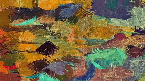 Elvont grunge háttér a színes kaotikus foltok ecset stroke különböző méretű texturált vászon — Stock Fotó