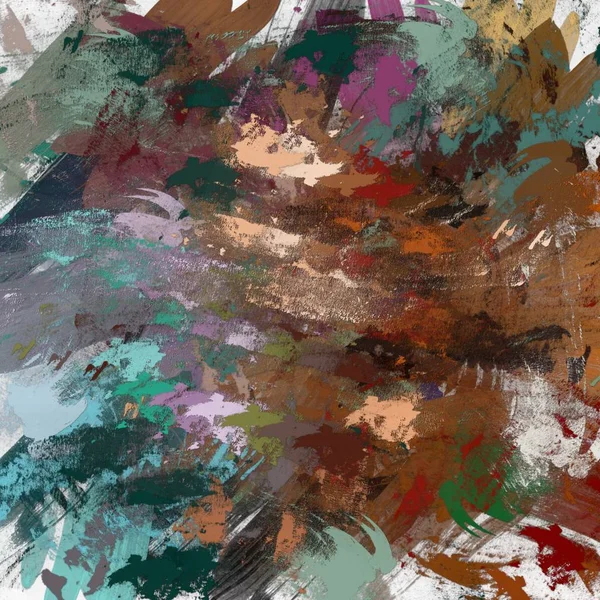 抽象迷幻背景与应用底画的纹理 不同形状和尺寸的刷子对油漆油冲程的计算机化 — 图库照片