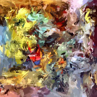 Soyut arkaplan. Renkli boya fırça darbelerinin psikedelik dokusu bulanık çizgiler ve farklı şekil ve boyutlarda benekler.