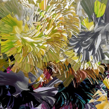 Soyut arkaplan. Renkli boya fırça darbelerinin psikedelik dokusu bulanık çizgiler ve farklı şekil ve boyutlarda benekler.