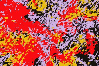 Soyut arkaplan. Renkli boya fırça darbelerinin psikedelik dokusu bulanık çizgiler ve farklı şekil ve boyutlarda benekler.