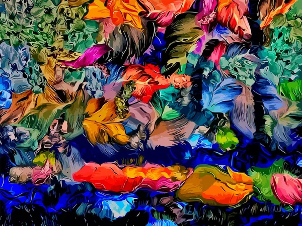 Abstrakter Hintergrund Psychedelische Textur Von Pinselstrichen Aus Farbiger Farbe Aus — Stockvektor
