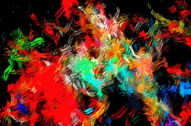 Soyut arkaplan. Renkli boya fırça darbelerinin psikedelik dokusu bulanık çizgiler ve farklı şekil ve boyutlarda benekler.