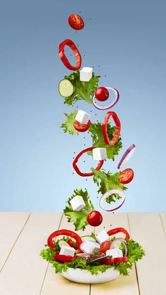 Flying salad. Food.