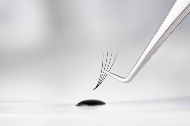 Kirpik uzatma aletleri. Sahte kirpikler. Kirpik uzatma için aksesuarlar. Kirpik yapıştırıcısı ve kavisli cımbız. Kirpik uzatma işlemi