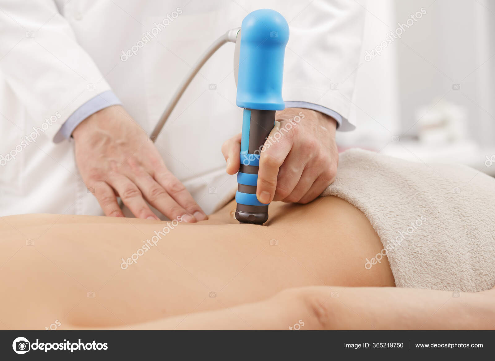 Extracorporeal Shockwave Therapy ESWT.Effective non-surgical  treatment.Physical therapy for lower back with shock waves.Pain relief,  normalization and regeneration,stimulation of healing process Stock Photo  by ©juriymaslak.gmail.com 365219750