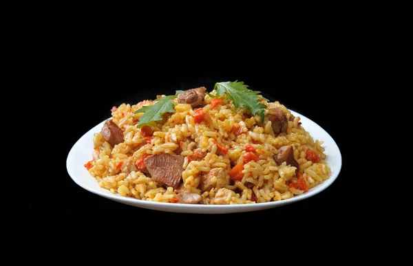 Rice pilaf with meat. Traditional middle eastern rice dish with — Stock Photo, Image