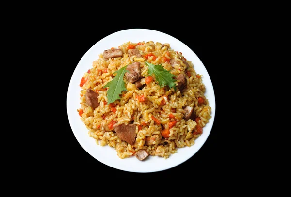 Cocina tradicional árabe - pilaf de arroz con carne y zanahorias . —  Fotos de Stock