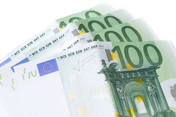100 ユーロ紙幣は、白で隔離。100 お金 . — ストック写真