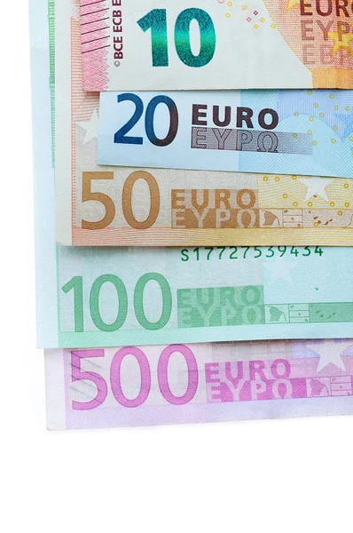白い背景の上の様々 なユーロ紙幣 — ストック写真