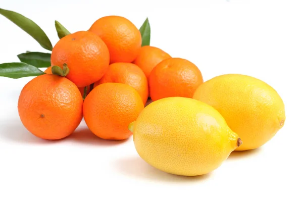Лимони та апельсини ізольовані на білому — стокове фото