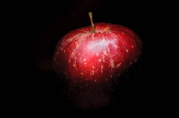 Red fresh apple on black — Stock Photo, Image