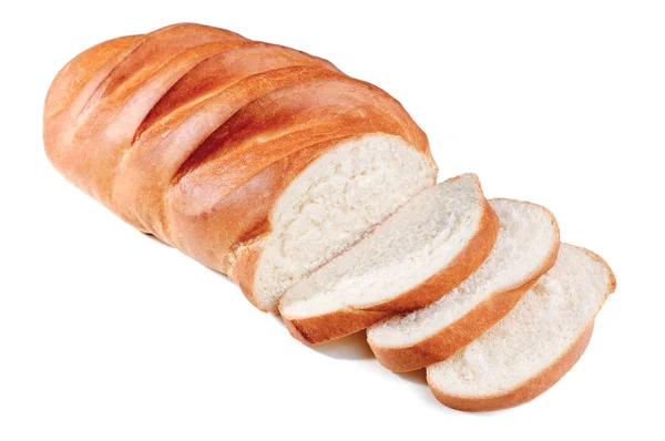 Καρβέλι ψωμιού με φέτες σε λευκό φόντο — Φωτογραφία Αρχείου