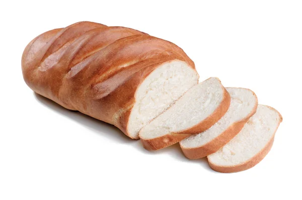 Świeżego bochenka chleba z pokrojoną na białym tle na białym tle — Zdjęcie stockowe