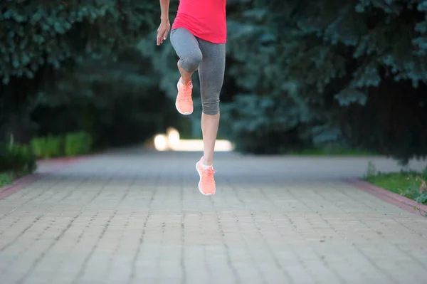 Pés de corredor a correr ao ar livre. Mulher fitness jogg treino de bem-estar — Fotografia de Stock