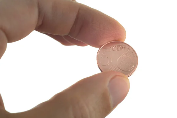 5 euro cent in hand — Stock Photo, Image