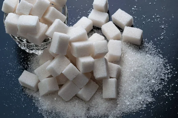 Varios tipos de azúcar. Vista superior, primer plano — Foto de Stock