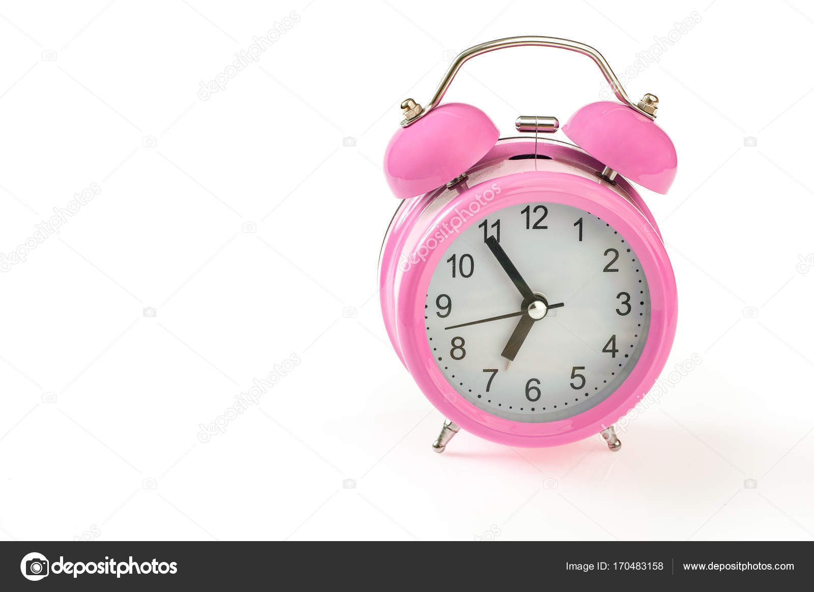retro pink alarm clock with 5 minutes to 7 oclock on it alarm for 5 minutes