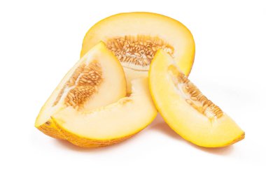 Beyaz izole tatlı sarı kavun, dilim,
