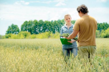 Gelecekteki ürün hakkında müzakere iki çiftçi ve toplantı sonuçlarını yazmak