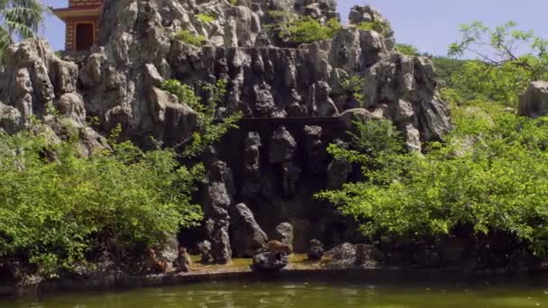 Makaak apen springen op rotsen. Monkey Island, Vietnam — Stockvideo