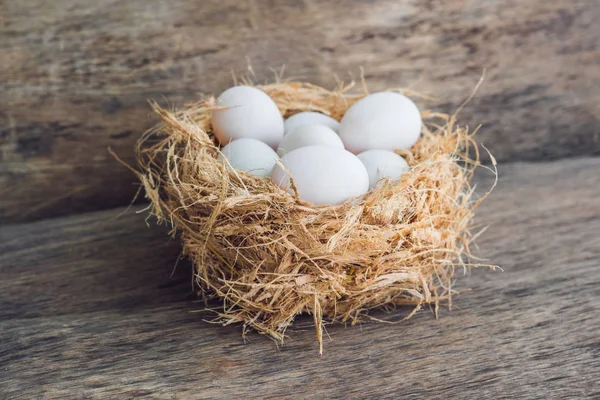 Weiße Ostereier im Nest. Osterkonzept — Stockfoto