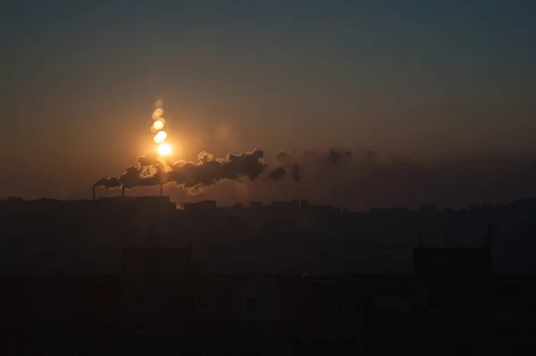 Reggel Ipari Város Környezetszennyezés Fogalma — Stock Fotó