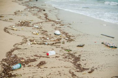 Plastik şişeler ve diğer çöp