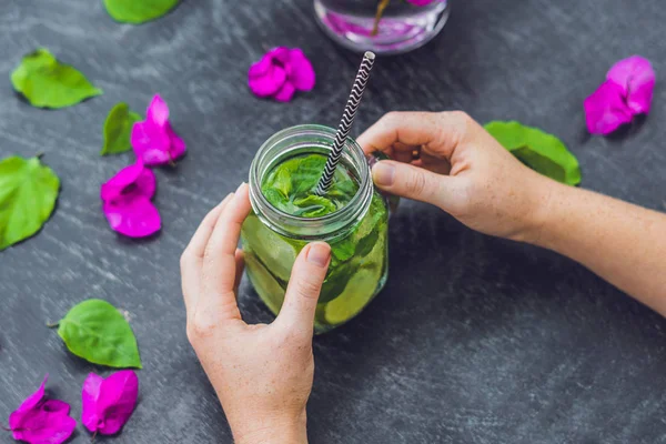 flowers and spring mojito drink