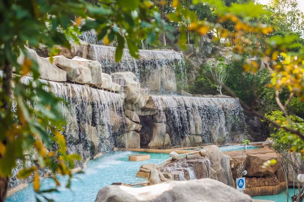 Artificial waterfall in the park of mineral springs — Stock Image Artificial waterfall in the park of mineral springs Royalty Free Stock Images
