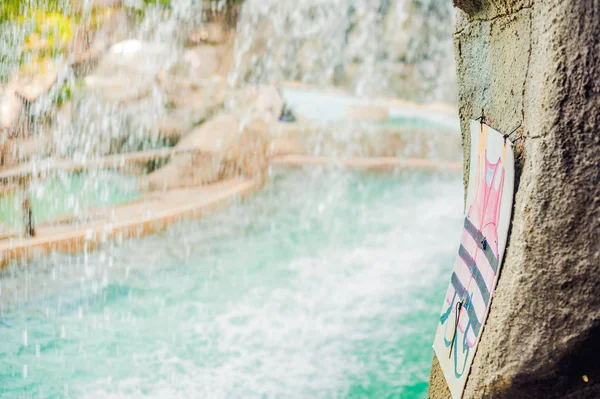 Artificial waterfall in the park of mineral springs — Stock Photo, Image