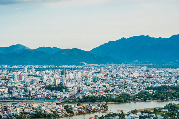 Panoramic daytime view of Nha Trang city, popular tourist destination in Vietnam.