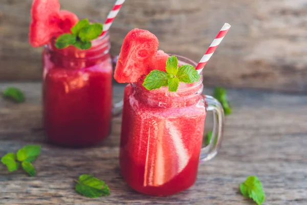 Healthy watermelon smoothie in Mason jars — Stock Photo, Image