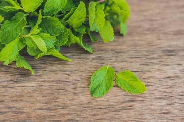 Mint segar di atas meja kayu — Stok Foto