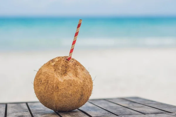 빨 대와 신선한 코코넛 — 스톡 사진