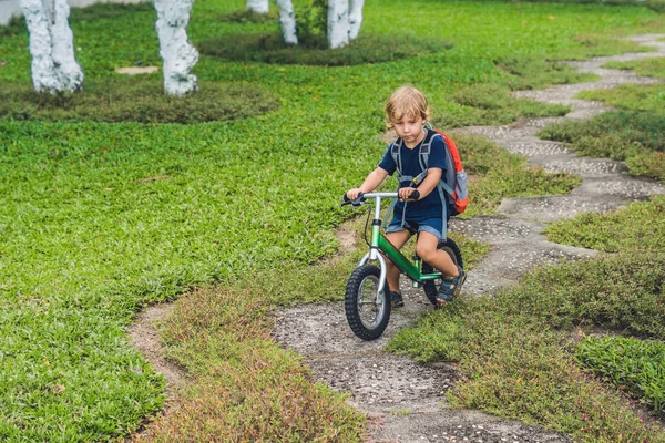 Malý chlapec na kole rovnováhu — Stock fotografie