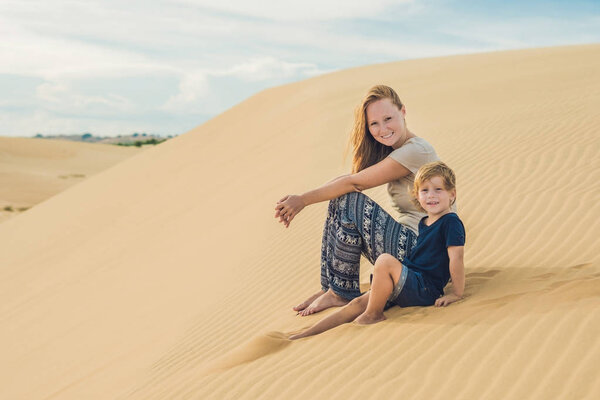 Mom and son in the desert.