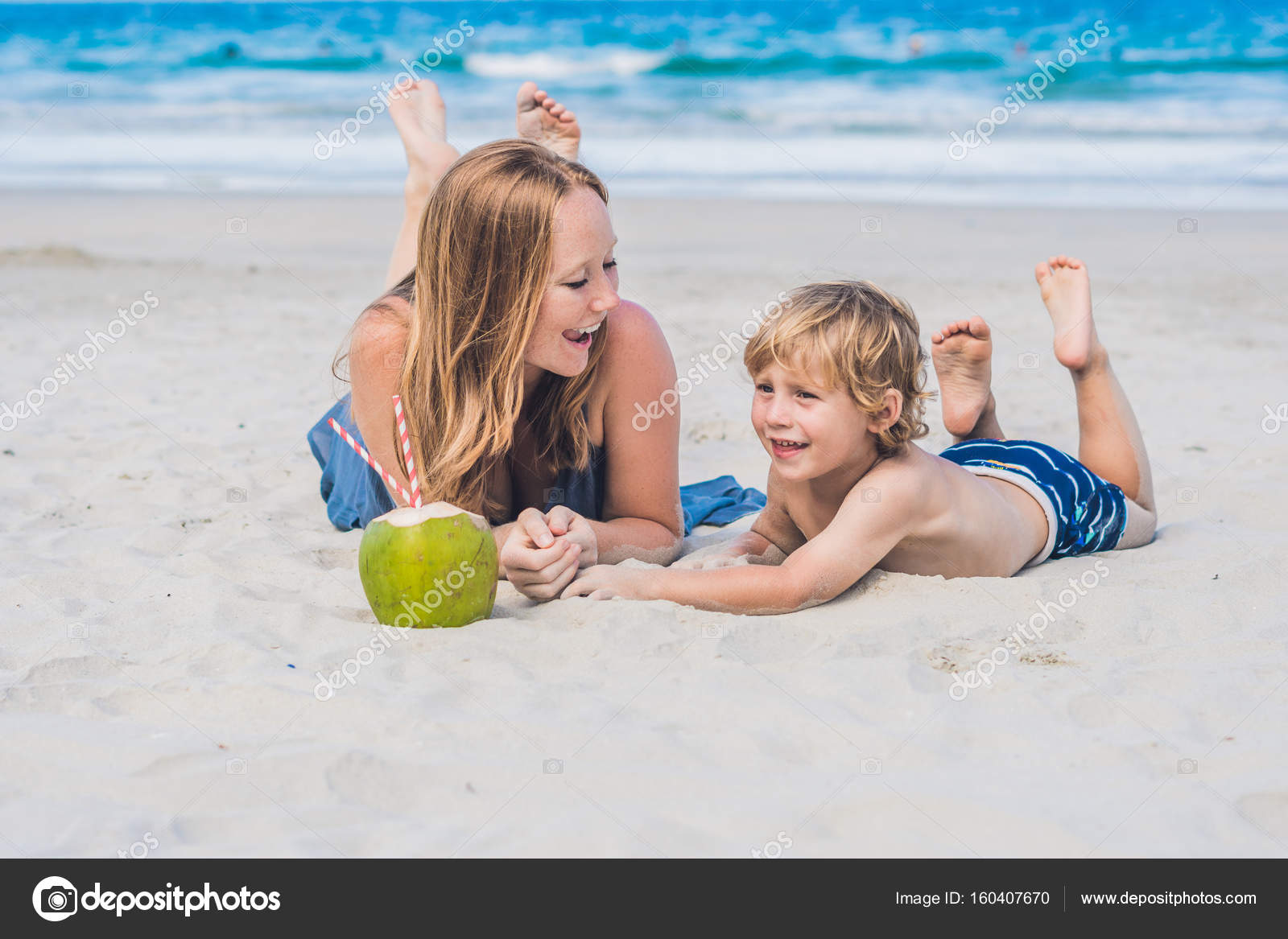 Mom and son enjoy the beach � Stock Photo � galitskaya #160407