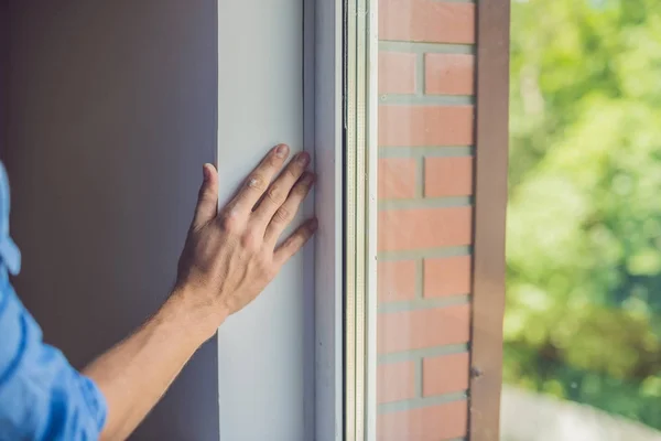 Man does window installation — Stock Image Man does window installation Stock Photo