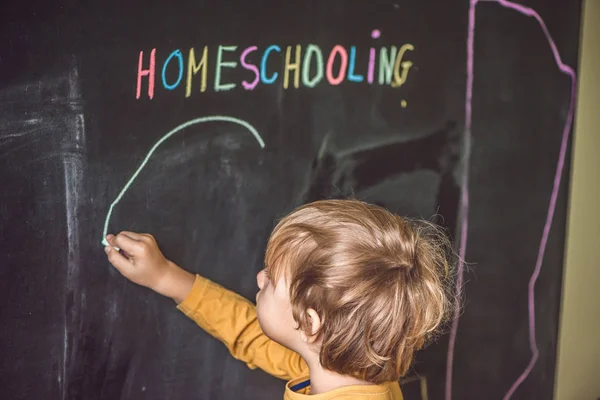 Chico está dibujando bajo palabra Homeschooling —  Fotos de Stock